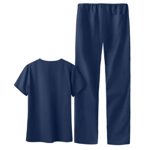 High Quality Breathable Women's V-Neck Nursing Scrub Set Short Sleeve Top Straight Pants Woven Poplin/Twill Fabric Doctor