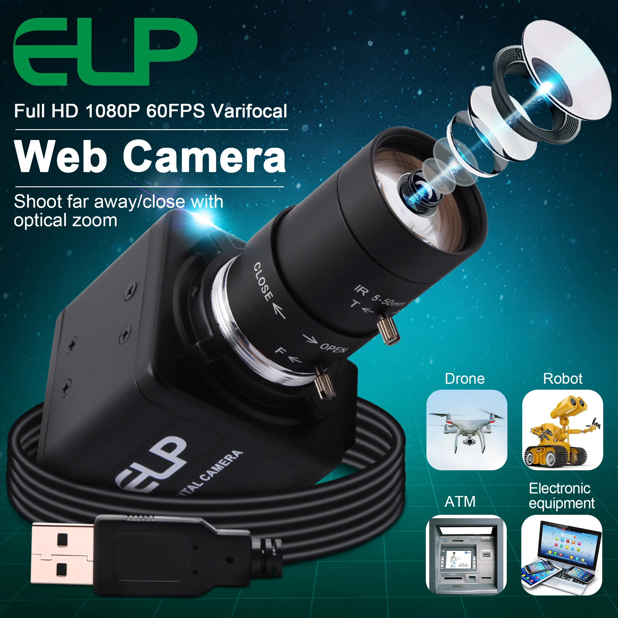 ELP 260fps UVC USB Camera with Manual Zoom for Golf OEM