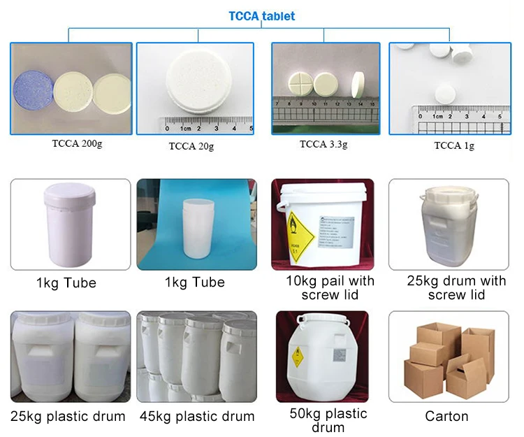 Water Treatment Chemistry Agent TCCA 90% Chlorine Tablets for Swimming Pool Water Purification