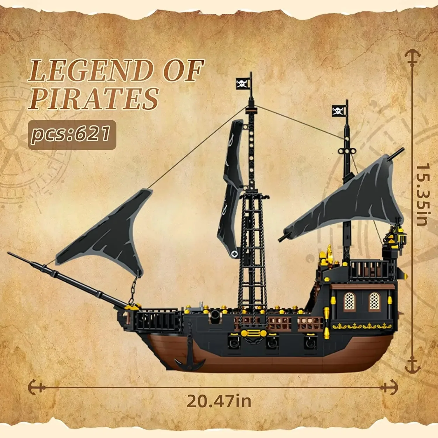 Creative Legend 621pcs Building Blocks Black Pearl Construction Toy Kits with Boat Model Compatible with Famous Brands