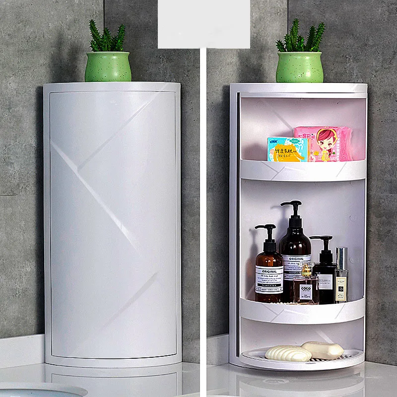 Modern Creative 360 Degree Rotation Triangle Shelf Bathroom Corner Organizer made of Plastic Rotatable Tripod Storage Rack