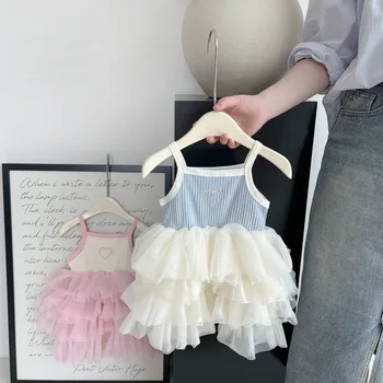 Baby girl summer dress sweet spaghetti-strap princess dress baby Summer cute mesh baby Bloomer with skirt