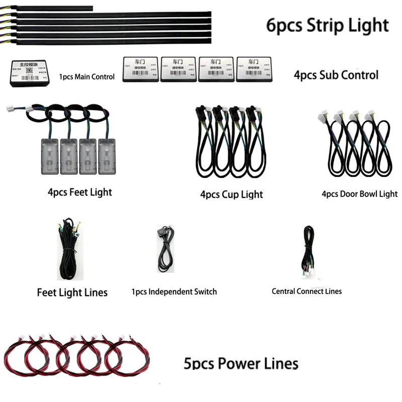 18 in 1 Dual Zone Led for Universal Car Interior Ambient Light Car Atmosphere Lamp Black Led Acrylic Optic Fiber Lights