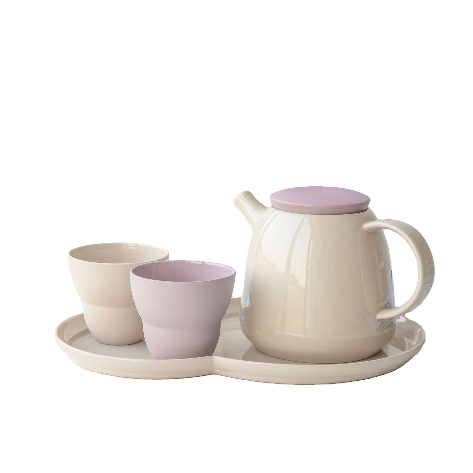 porcelain tea set with color glaze 2 pcs of cups 1 tea pot and tray tea cup coffee cup