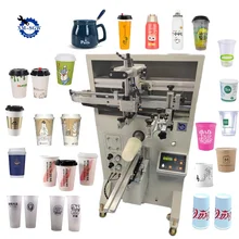 Hot Sale Cylindrical Bottle Printing Paper Cup Screen Printer Curved Screen Printing Machine For Plastic Cups