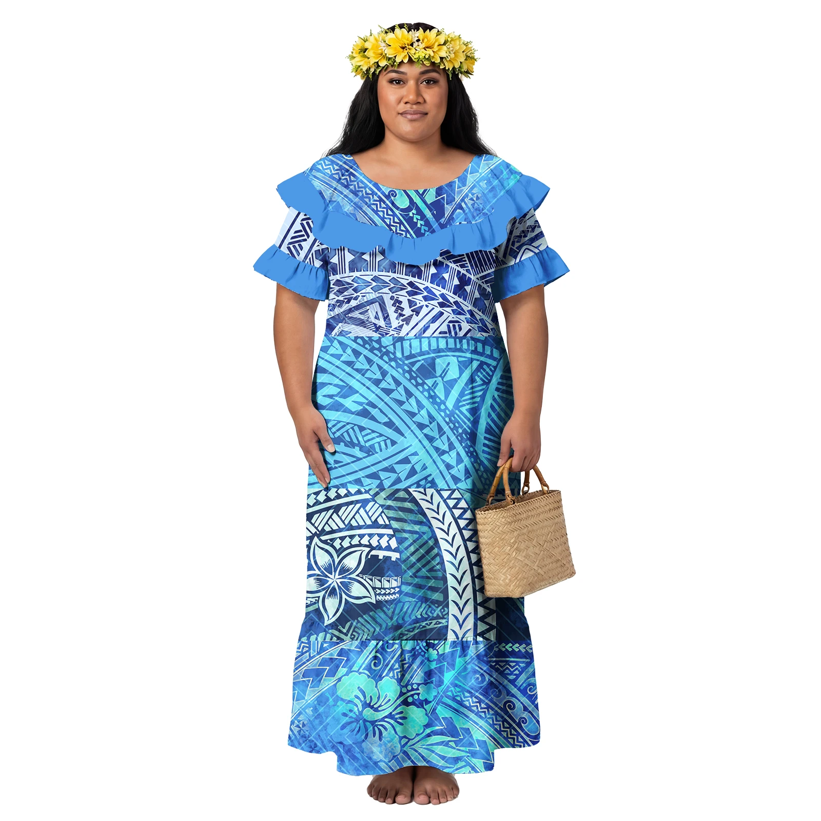 Spring Summer New Fashion Clothes Polynesian Island Flowers Lady Wear  Oversize Aloha Dresses for Women Samoan Petal Sleeve Dress| Alibaba.com