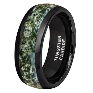 Coolstyle Jewelry 8mm Comfort Fit Engagement Wedding Bands for Men Women Agate Stone Inlay Black Tungsten Carbide Ring