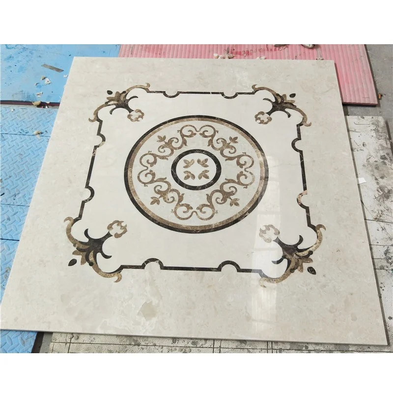 Piastrelle per pavimento in marmo con design moderno, beige e marrone, impermeabili, con progettazione grafica realizzata a getto d'acqua; pavimentazione decorativa con intarsio per ingressi di hotel