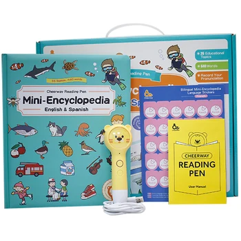 Mini-Encyclopedia English Spanish 640 Words 26 Educational Topics Chinese and French reading stickers Children reading pen
