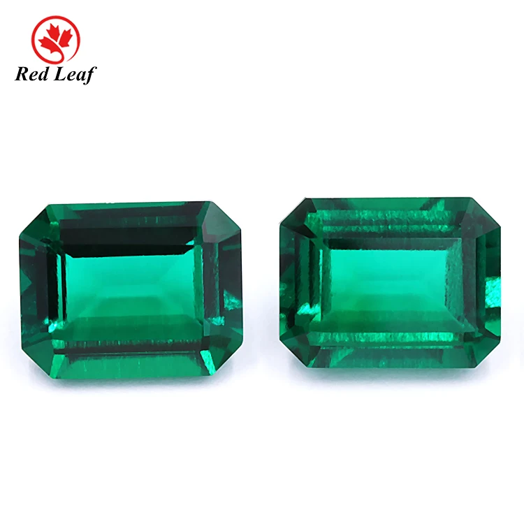 Redleaf Jewelry hydrothermal emerald cut gemstone 7*9 mm genuine emerald stone prices lab created emerald