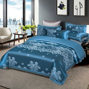 Wholesale Luxury Fashion Cotton Woven Jacquard Embroidery King Quilt Cover Bed Sheet Set Geometric Pattern 4pcs Bedding Set
