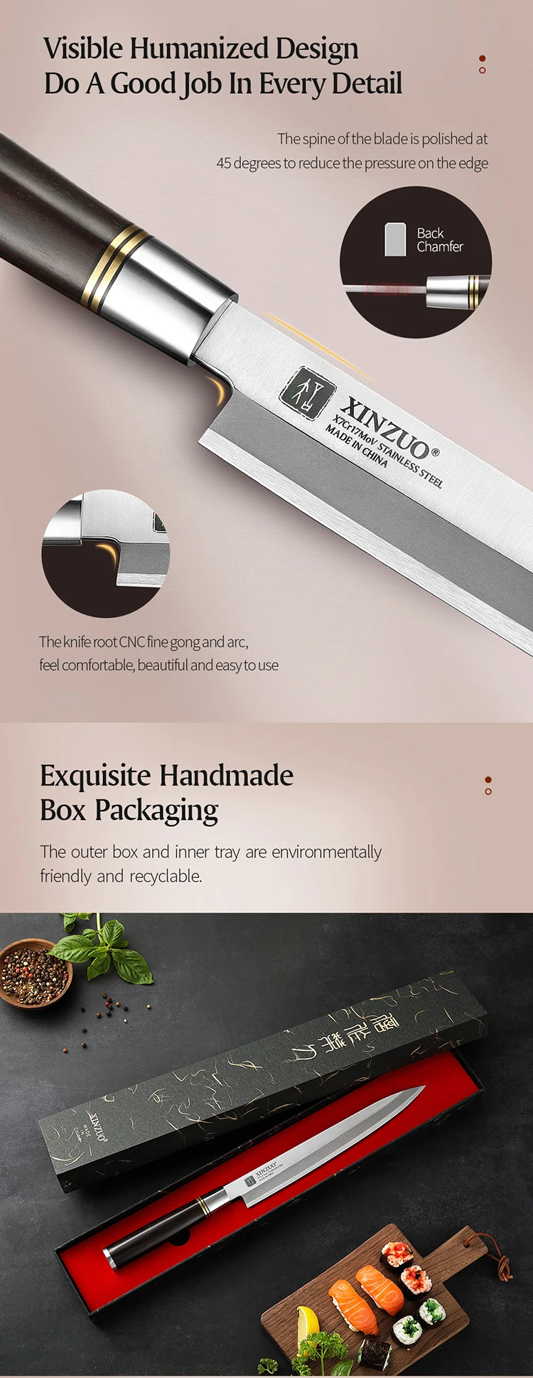 Xinzuo 240mm Japanese Sashimi Sushi Knife With Ebony Handle Wooden Sheath Buy Sashimi Knife