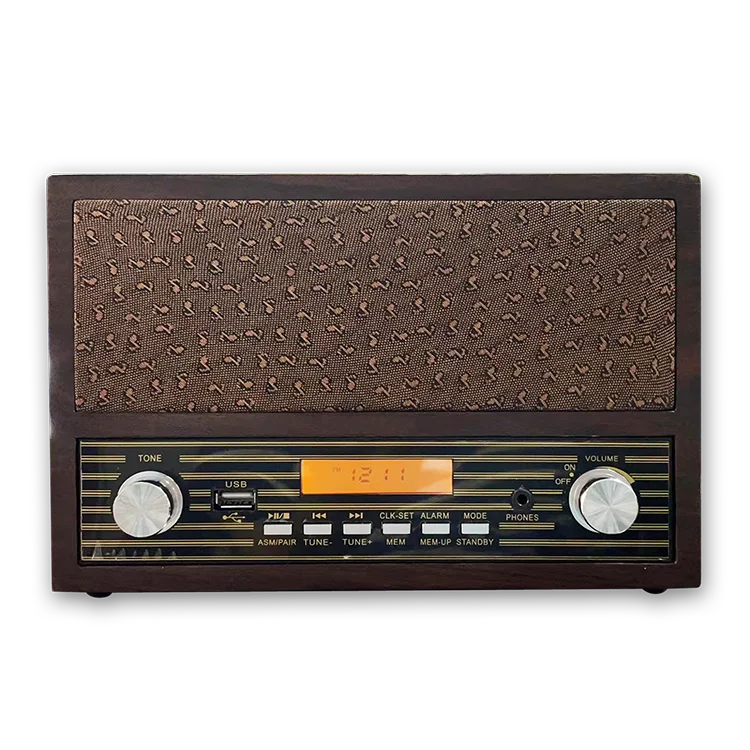 High Quality Wood Retro FM Clock Radio with Headphone Jack