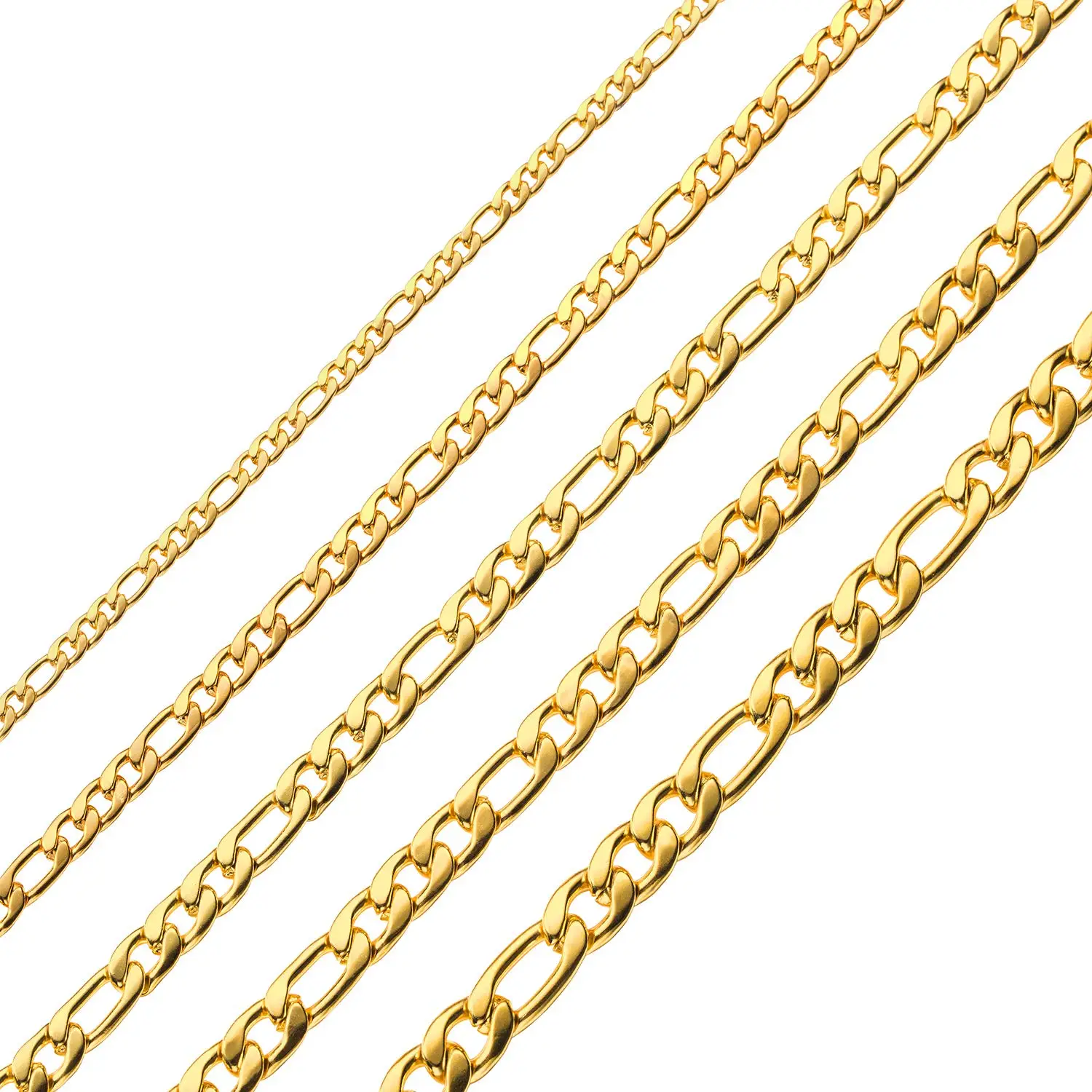 Collana a Catena Figaro in Acciaio Inossidabile Placcato Oro Vero 14K 18K 24K con Maglia Cubana Sottile e Spessa da 3mm 5mm 7mm, Gioielli per Uomo e Donna