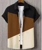 Negro Marrón Beige Color Block Manga Corta
