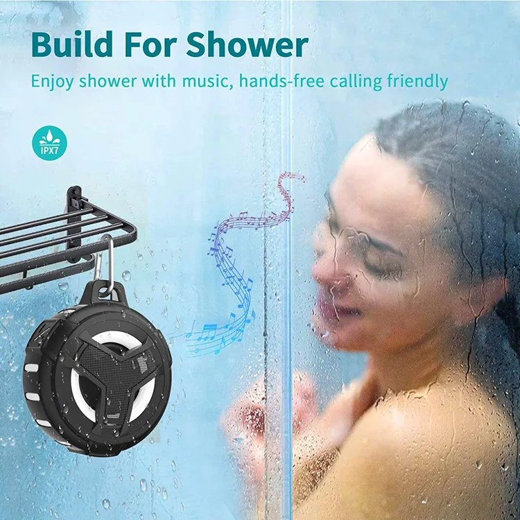 Mini Portable IPX7 Waterproof LED Shower Speaker Deep Bass Outdoor Wireless TWS Speaker