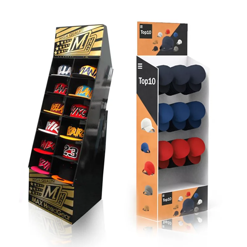 Custom Cardboard End Cap Store Hat Display Straw Carton Hat Display Stand Commercial Hat Rack Shelves for Baseball Caps