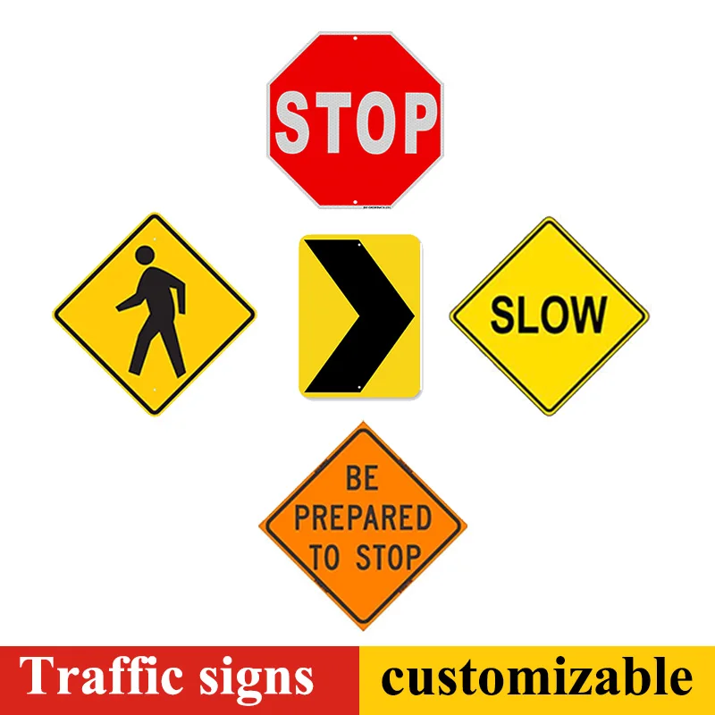 Custom Danger Traffic Warning Signs for Sale Yellow Triangle Kids Slow Down Road Sign Chart Red Diamond Shape Traffic Stop Signs