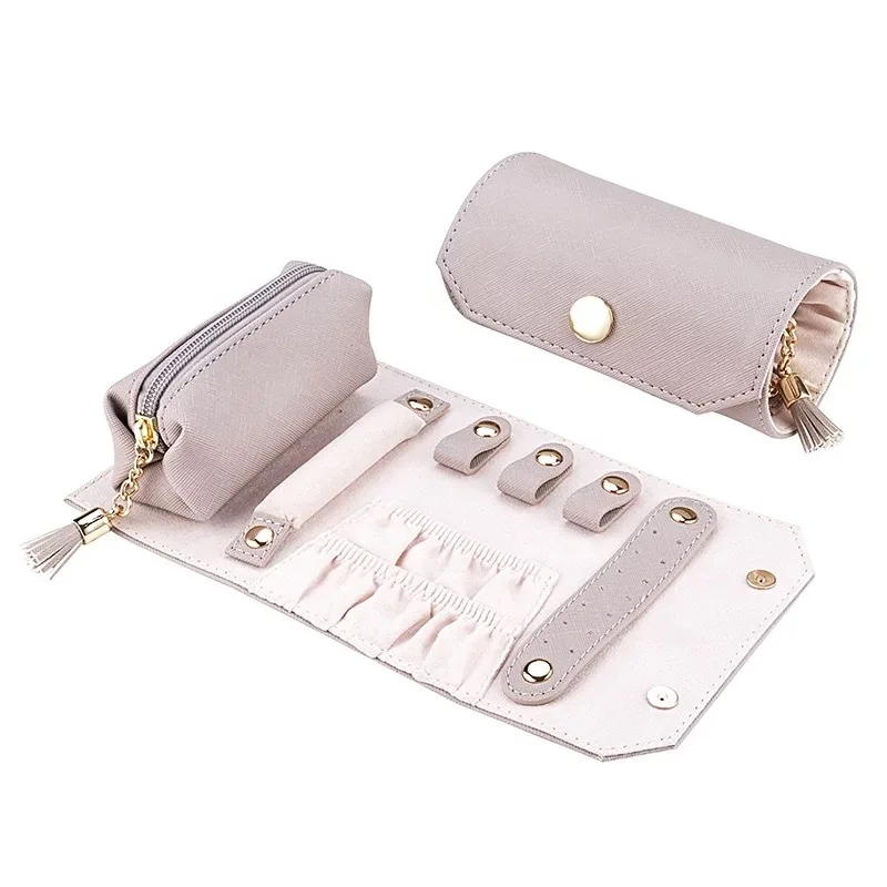 Portable Pink PU Leather Jewelry Organizer Display Rectangle Travel-friendly Jewellery Case Storage for Home and Journey
