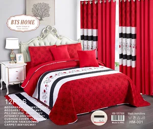 2022 12-Piece King Size Bedding Set with Matching Curtains American Style Character Pattern Microfiber Fabric