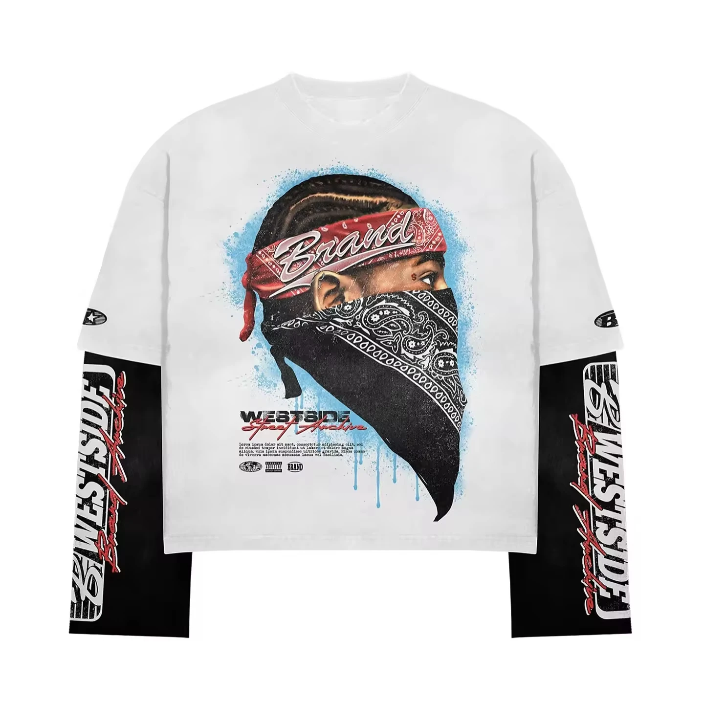 SALATI Custom Graphic Long Sleeve T Shirt Men Cotton Streetwear Oversized Boxy Cropped Double Layer Long Sleeve T-shirt gallery 5