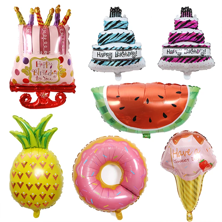 Decoration De Fete D Anniversaire En Gros Anniversaire Gateau Aux Fruits En Forme De Ballons De Feuille D Helium Buy Ballon En Aluminium Product On Alibaba Com