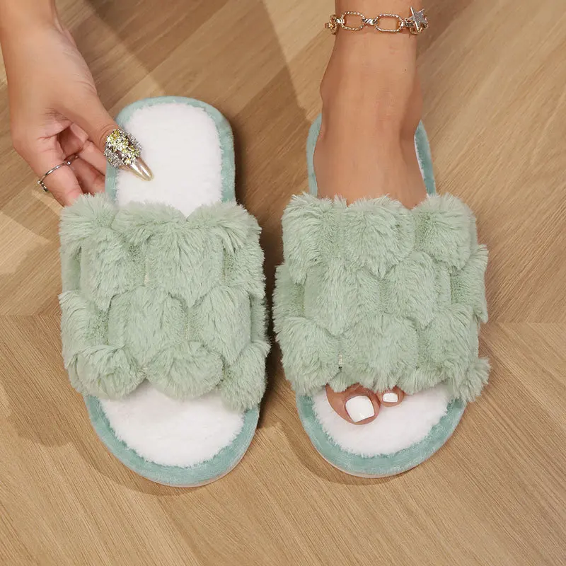 Women's Winter Fashion Indoor for Slippers Simple Home Fluffy Plush Closed Toe Anti-Slip White Soft Bottom Indoor House Slippers