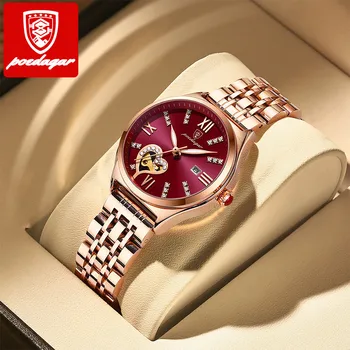 POEDAGAR Women Watches Fashion Rose Gold Stainless Steel Ladies Watch Waterproof Date Luminous Quartz Wristwatch Girlfriend Gift