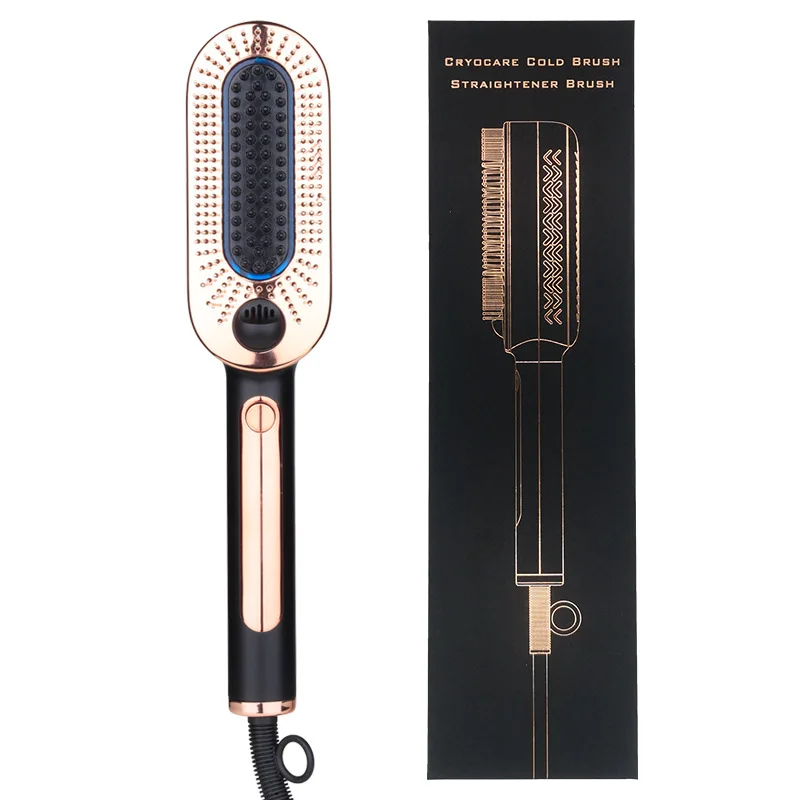 2021 New Technology Ice Therapy Flat Iron Brush No Heat Cool Wind Comb Wet And Dry Ice Dual Hair Straightener Brush