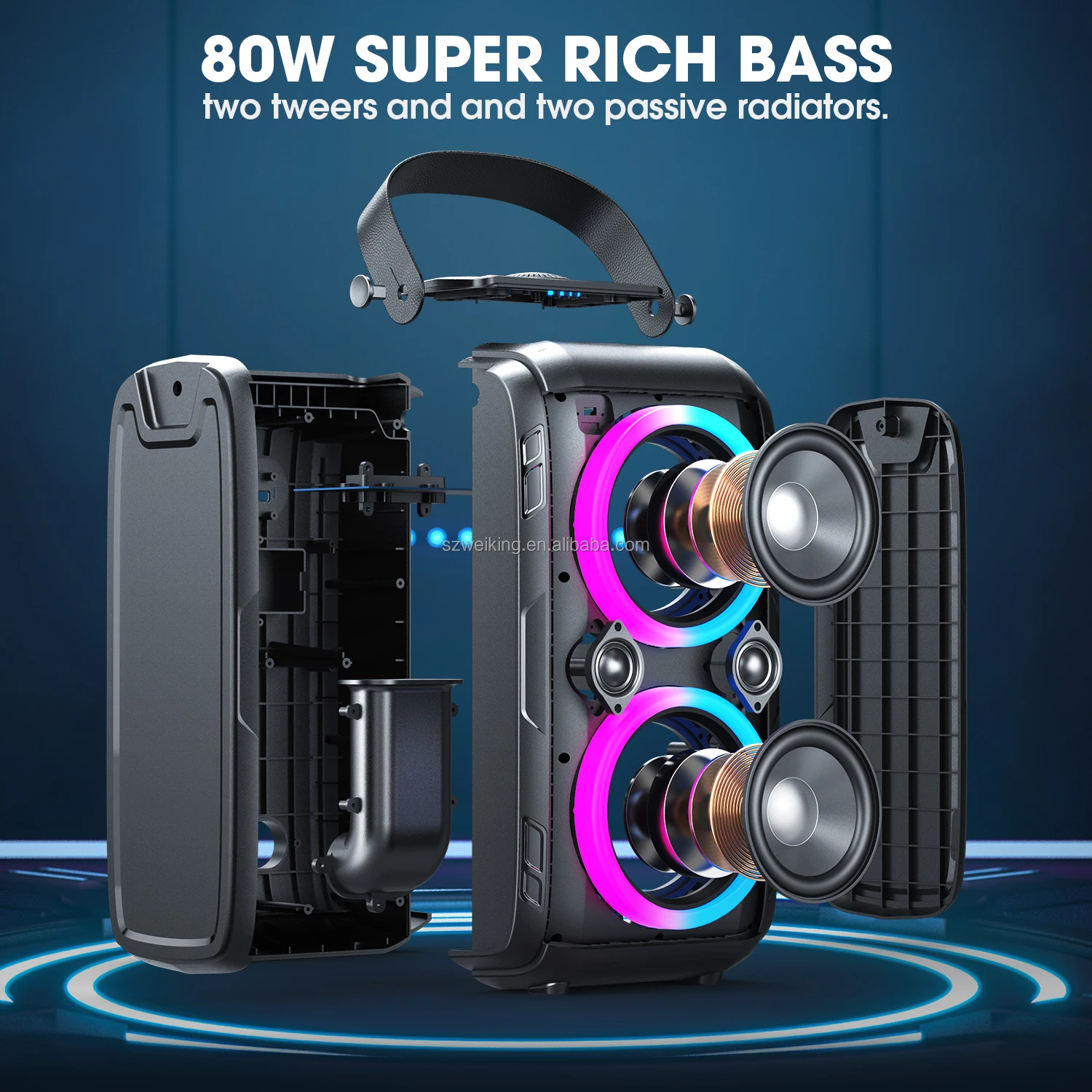 W-KING T9-2 Portable Bluetooth Boombox - 80W Super Bass