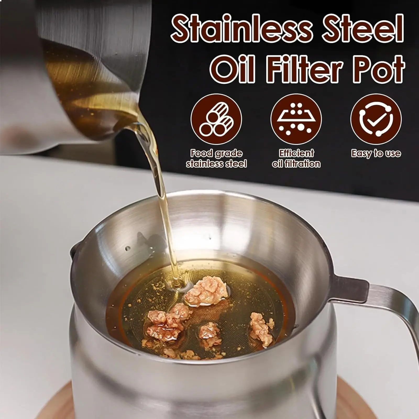 2 in 1 Oil Strainer Pot Heavy Duty Frying Net Cooking Oil Container 304 Stainless Steel Oil Filter Pot With Strainer