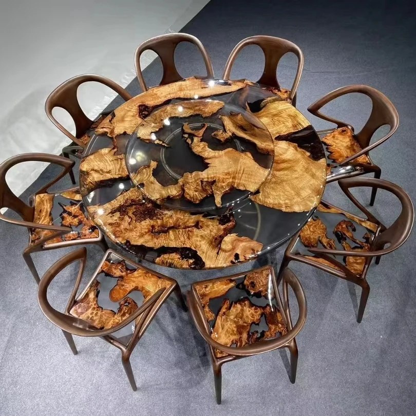 Customized Style River Solid Epoxy Resin Wood Slab Wooden Dining Table Set Dining Tables