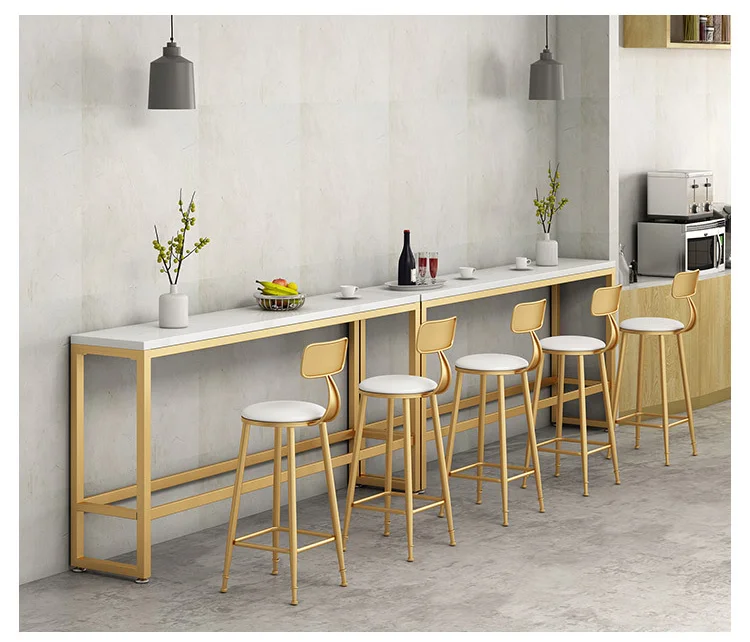 Hot Sale Fashionable Scandinavian Marble Top Iron Leg Bar Table Long