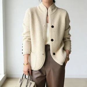 High-end Korean-style Relaxed Pullover Collar Knitted Cardigan with a Perfect Slimming Figure-flattering Design