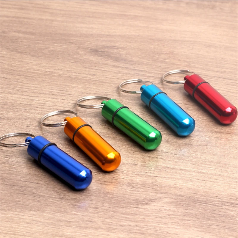 Waterproof Metal Easy to Take Right Angle Cap Pill Case Keychain with 1aser Engrave Logo