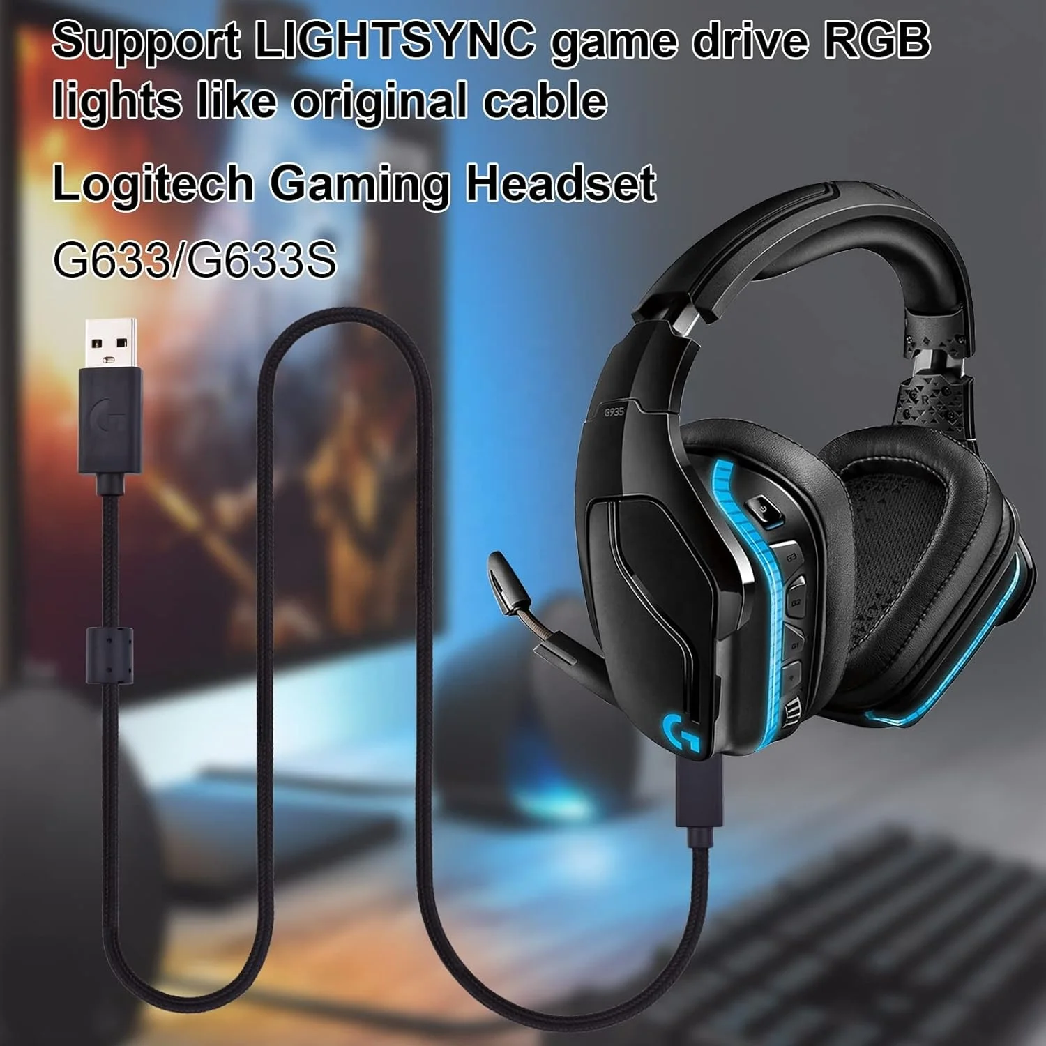 ロジクール 有線 USB ヘッドセット マイクロ USB ケーブルは、ロジクール G633 G633S ヘッドセット