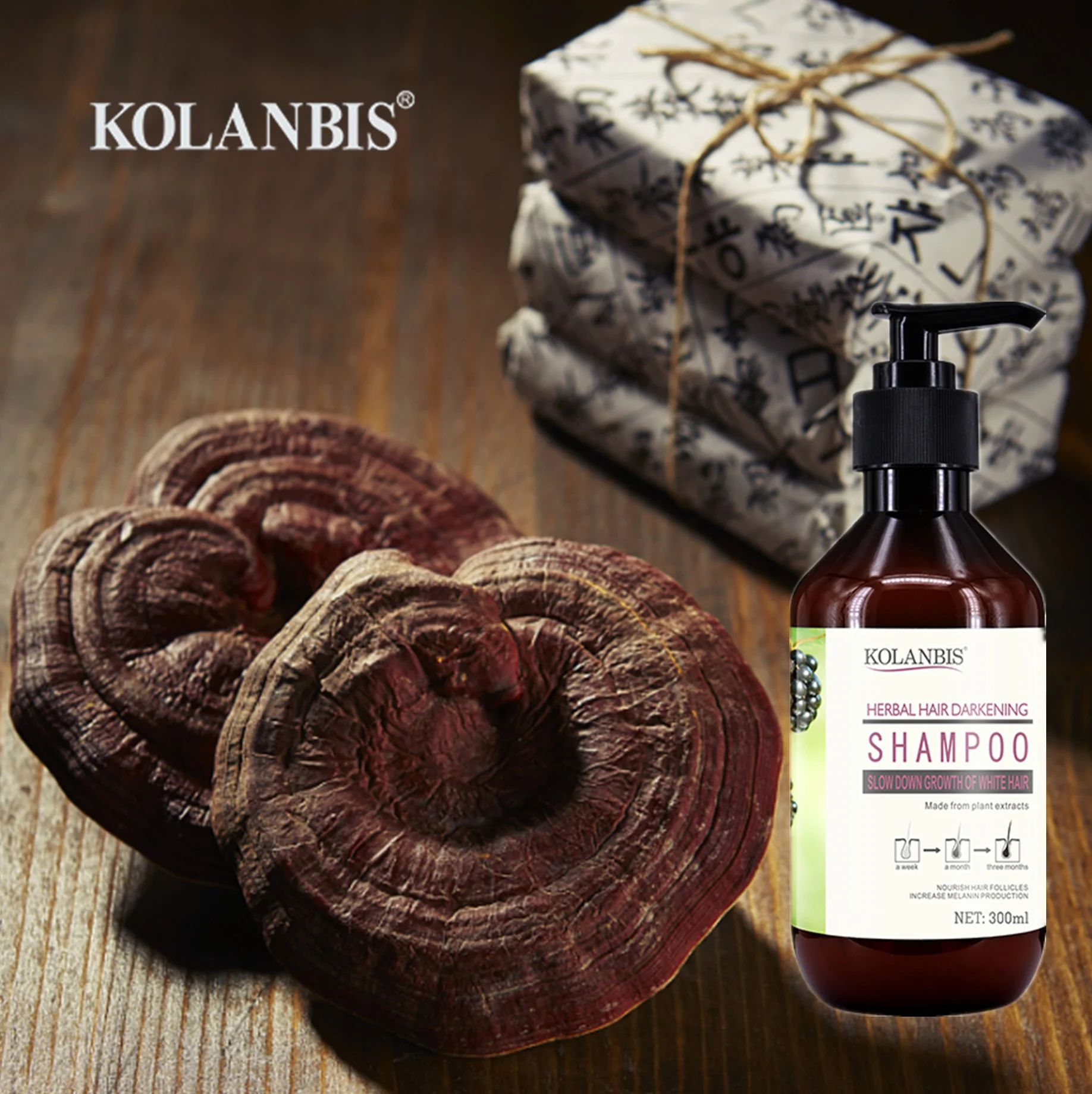 KOLANBIS оптовая продажа, шампунь He Shou Wu из горца многоцветкового экстраксата для ухода за седыми волосами