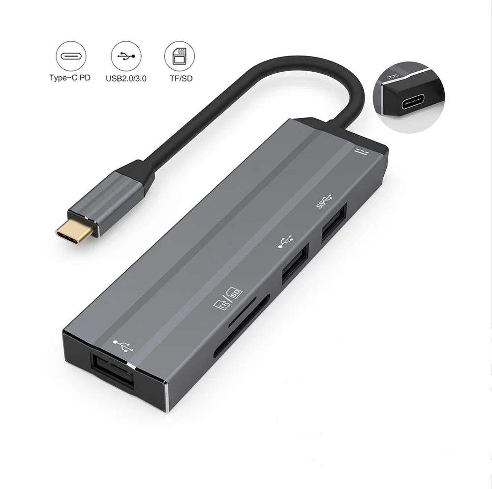 
 6 в 1 Многофункциональный usb-кабель для передачи данных Док-станция USB C USB концентратор с SD устройство для считывания с tf-карт 3 * USB-A PD зарядная станция для Macbook Air, iPad и Тип C ноутбук с ОС Windows  
