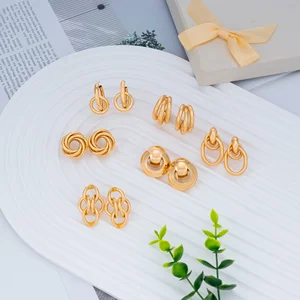 Dongli Jewelry Gold Plated Women's Alloy Double Hoop Earrings Fashionable Geometric Chunky Style Trendy Jewelry
