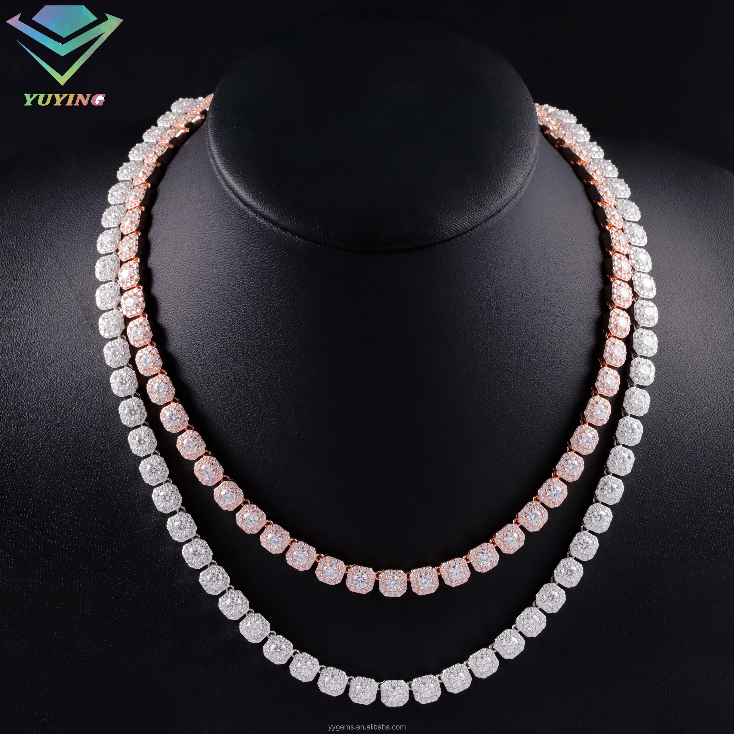 Fashion Large 8mm Moissanite Cluster Tennis Chain Jewelry VVS Moissanite  Tennis Link Chain S925 Silver Chain Hip Hop Necklace