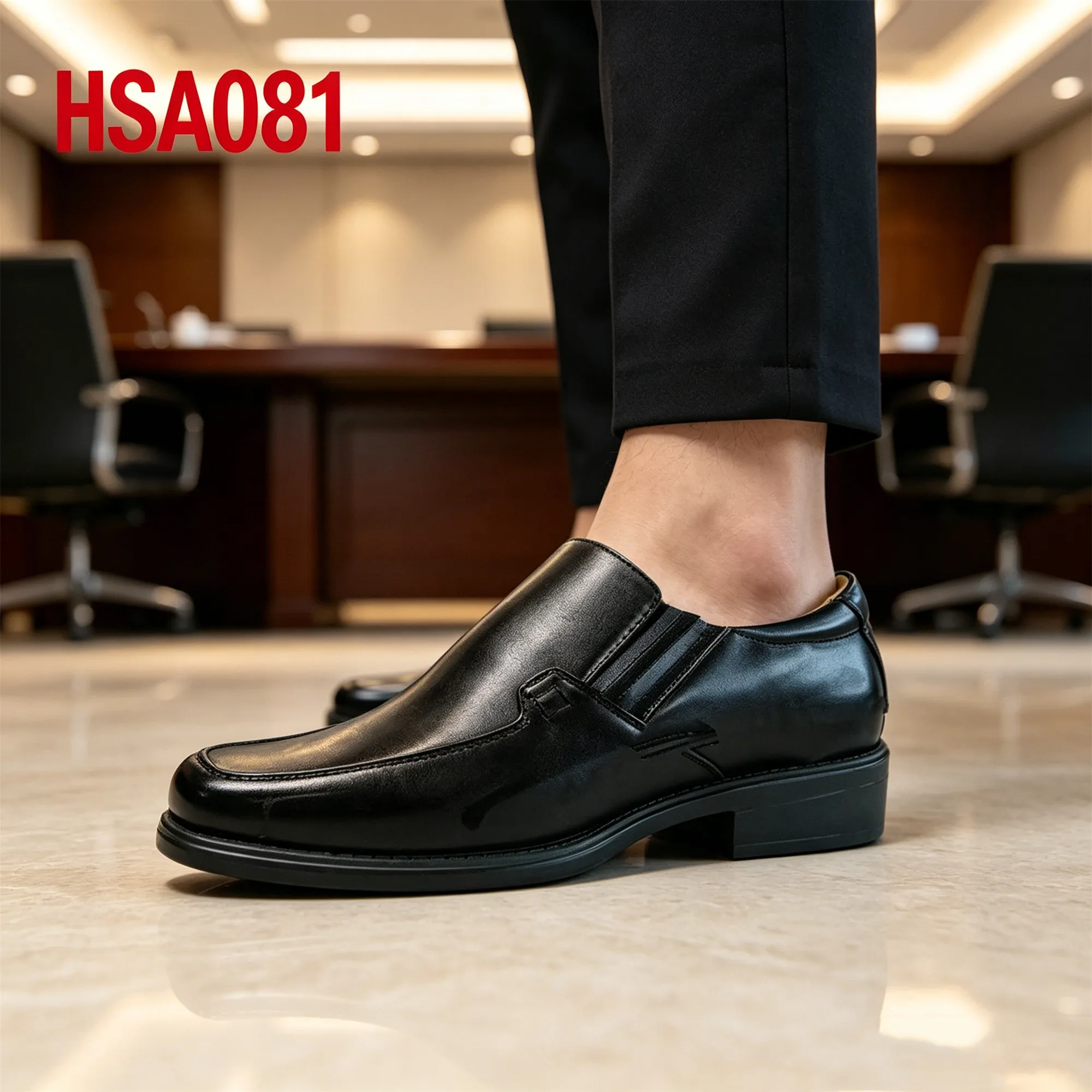 ZYF,UAE Market Popular square to Style slip on Men Dress Shoes Factory Price Quality PU Leather Black Office Shoes HSA081