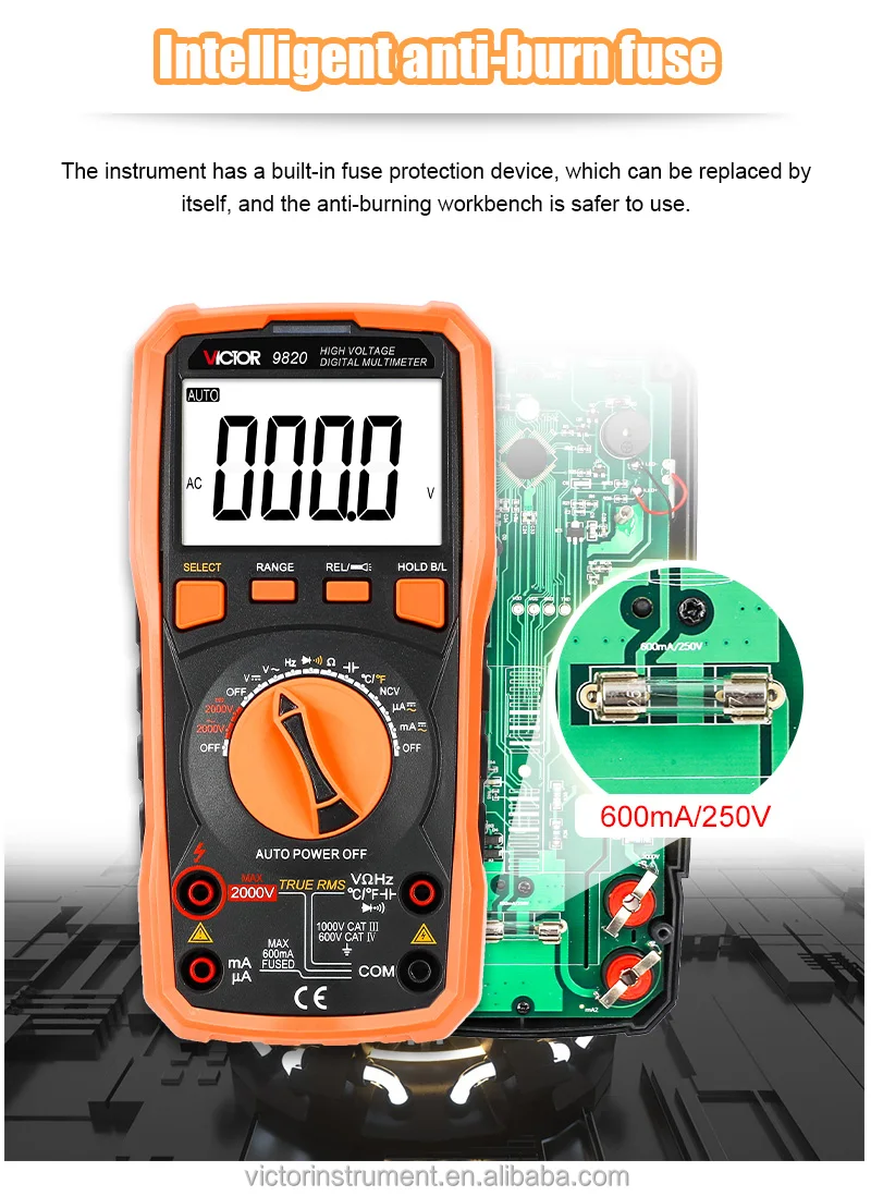 Victor 9820 High Voltage Digital Multimeter 2000v High Voltage 6000