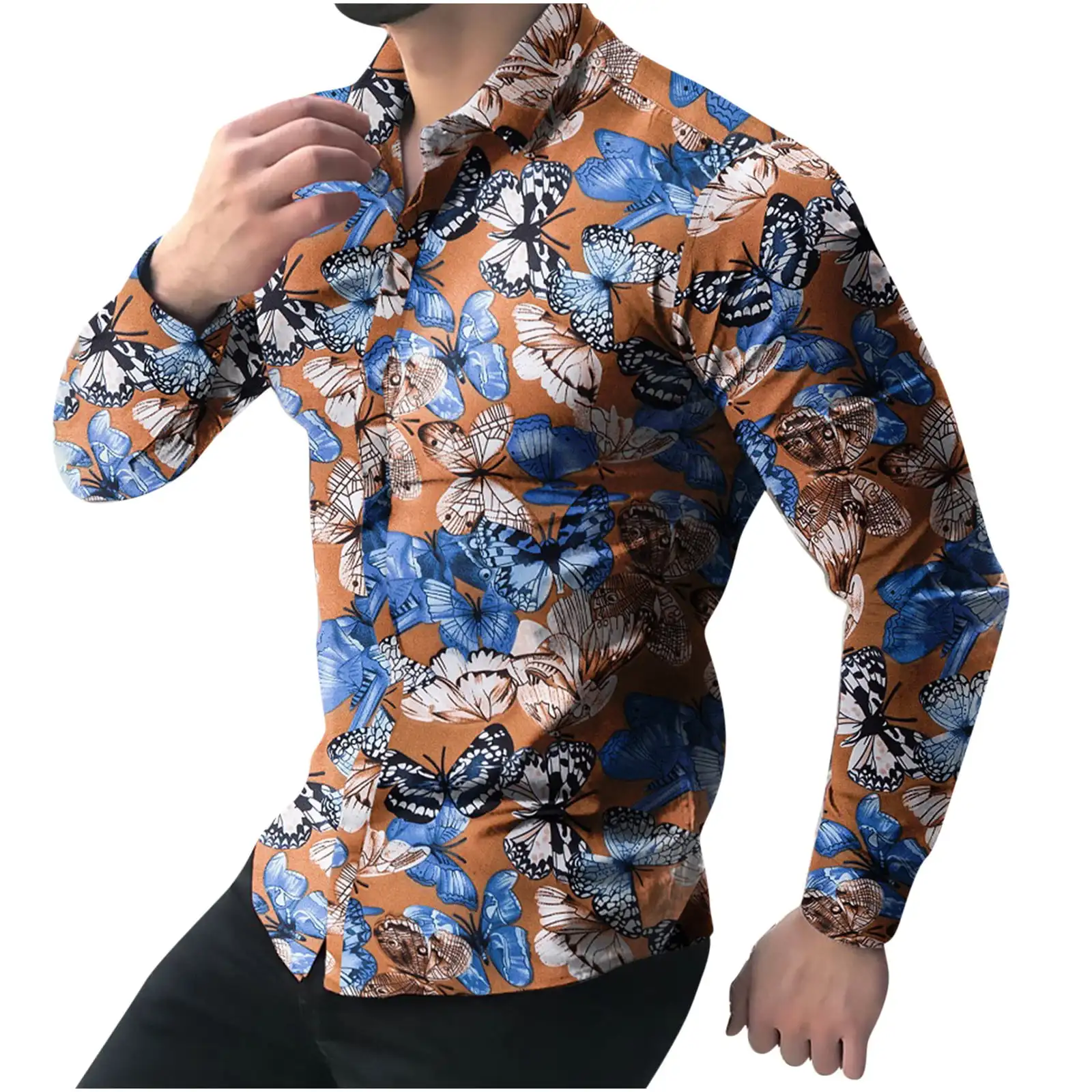 New Customization Men's T-shirt Design Butterfly Pattern 3D Printed Men Long Sleeve Shirts Classic Style Buttons Down350_voghion.com