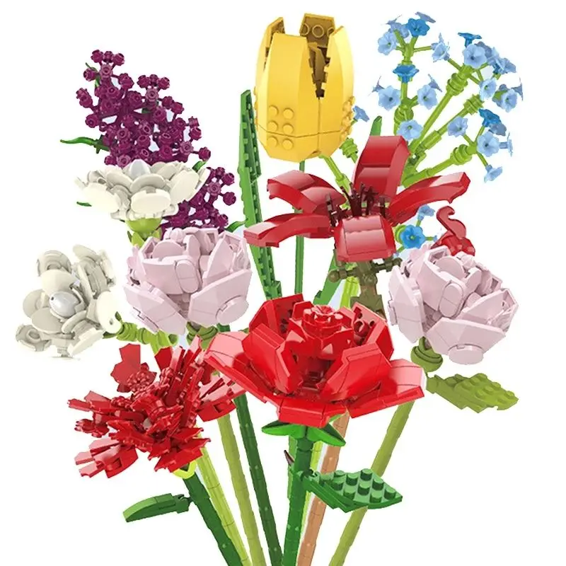 JAKI Flowers Bouquet Moc Bricks Rose Sunflower Lily DIY