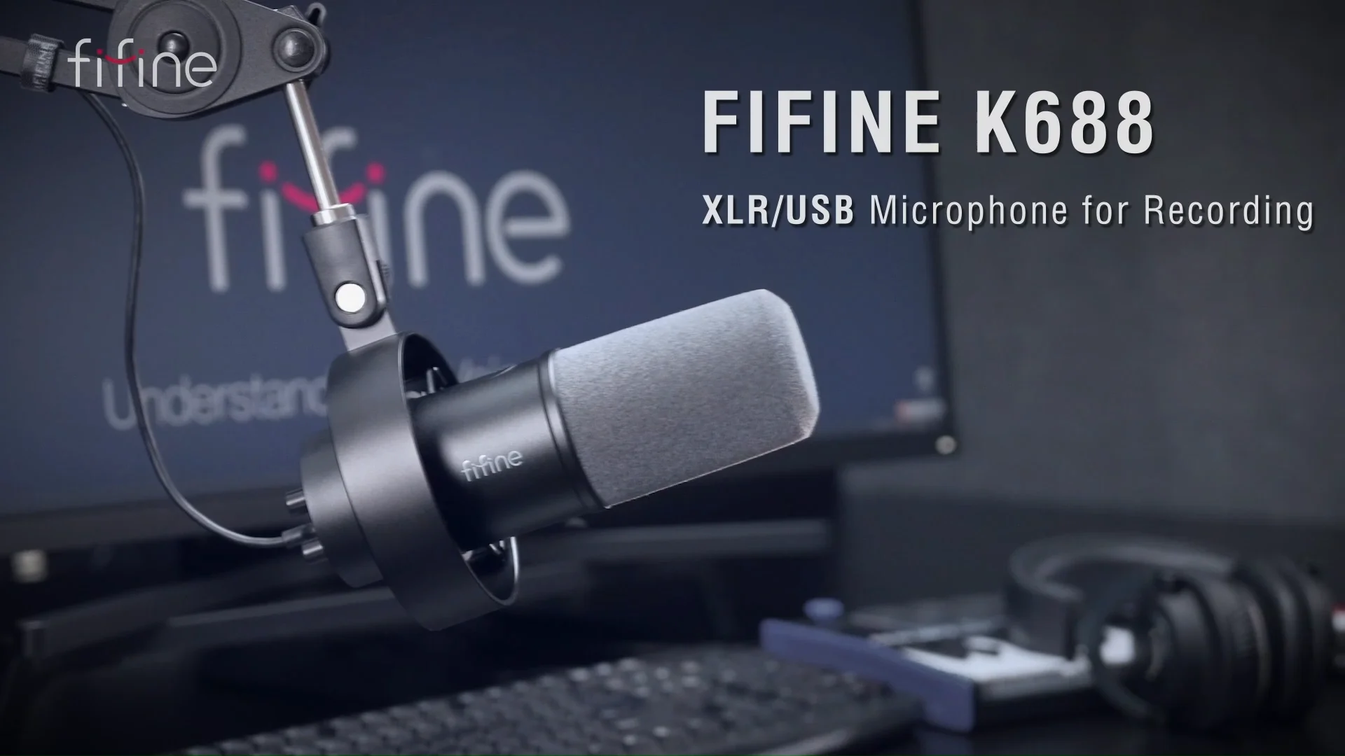 Fifine T688 Microphone Bundle - K688 USB/XLR Microphone - Dynamic Mic -  Black 