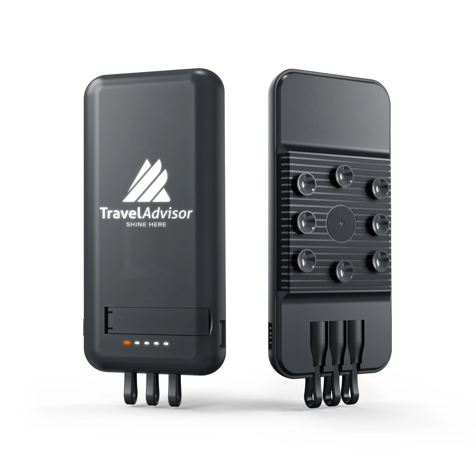 Light up Logo Built-in Cables Power Bank 10000mAh Wireless Charger  Induction Power Bank with Stand and Suction Cup