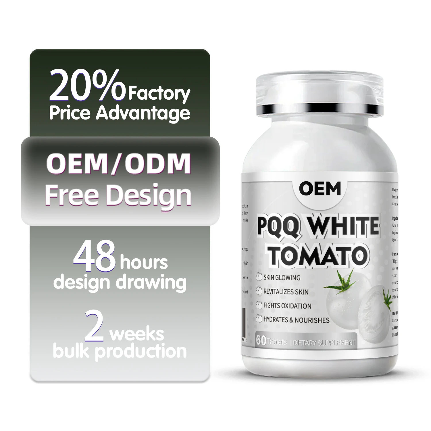 DUOZI PQQ White Tomato Tablets for Skin Glowing & Anti-Oxidation Hydration Support 60 Tablets Dietary Supplement
