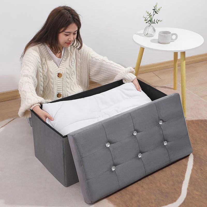 Hot Selling Rectangle Velvet Tufted Folding Ottoman Bench with Removable Cushion  for Bedroom Foot of Bed and Small Spaces manufacture