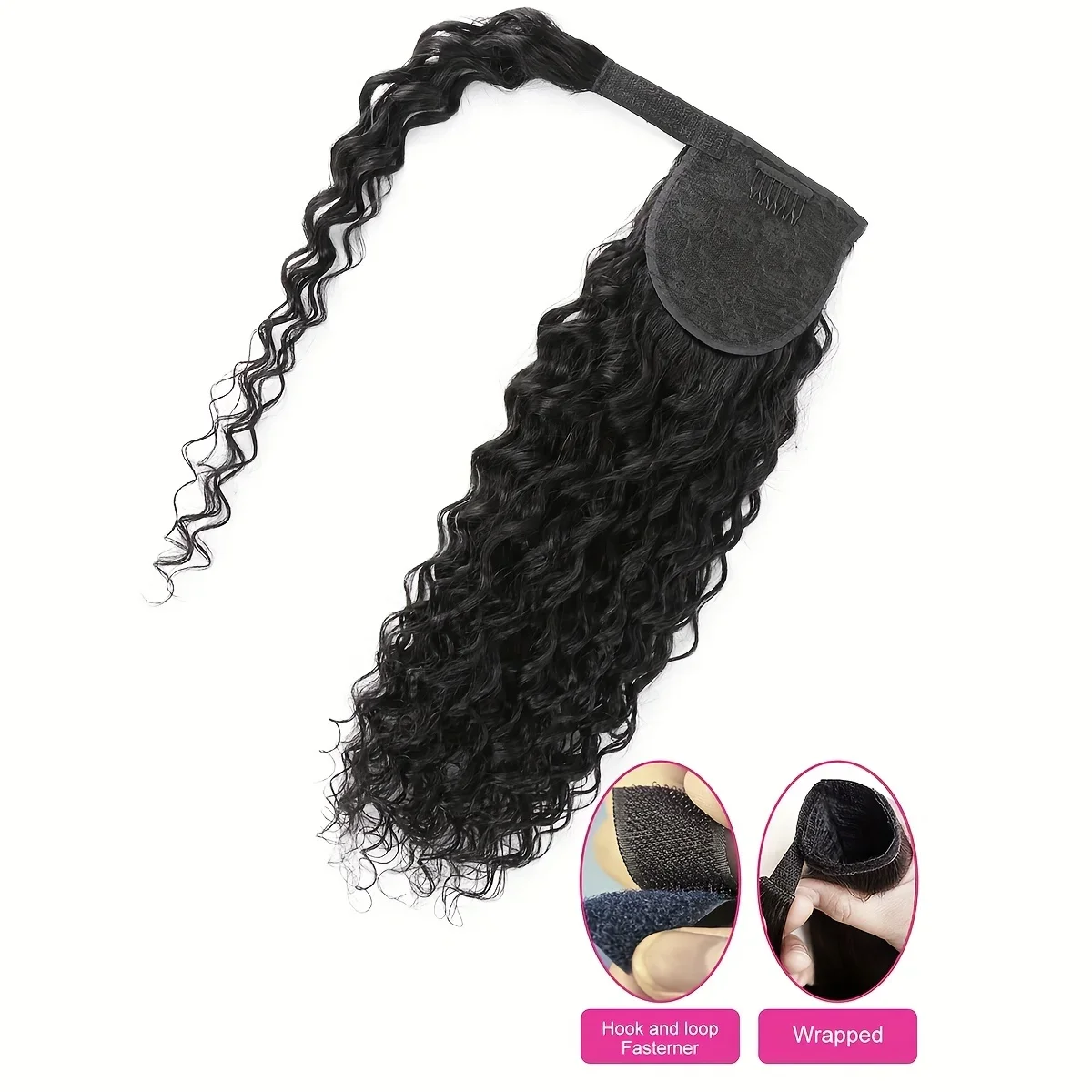 Deep Wave Human Hair Ponytail Extensions Natural Black Brazilian Wrap Around_voghion.com