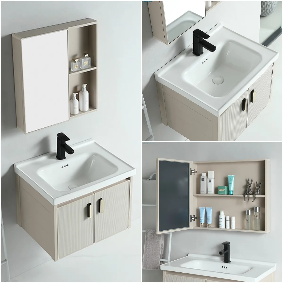 China high quality design vanity bathroom mirror modern wall mounted bathroom cabinet basin sink